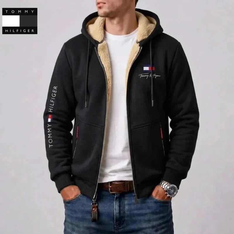 Men's Contrast-Lined Full-Zip Hooded Jacket