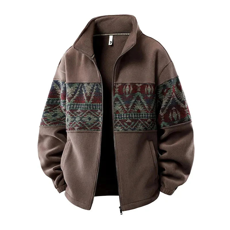 Men's Ethnic-Pattern Fleece-Lined Knit Coat