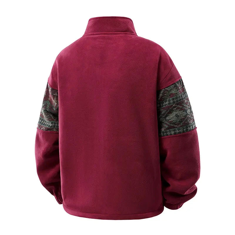Men's Ethnic-Pattern Fleece-Lined Knit Coat