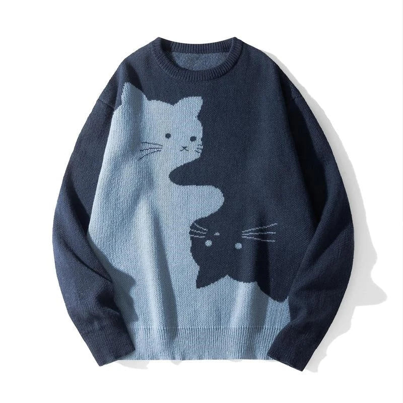 Baggy Cat Graphic Knit Sweater