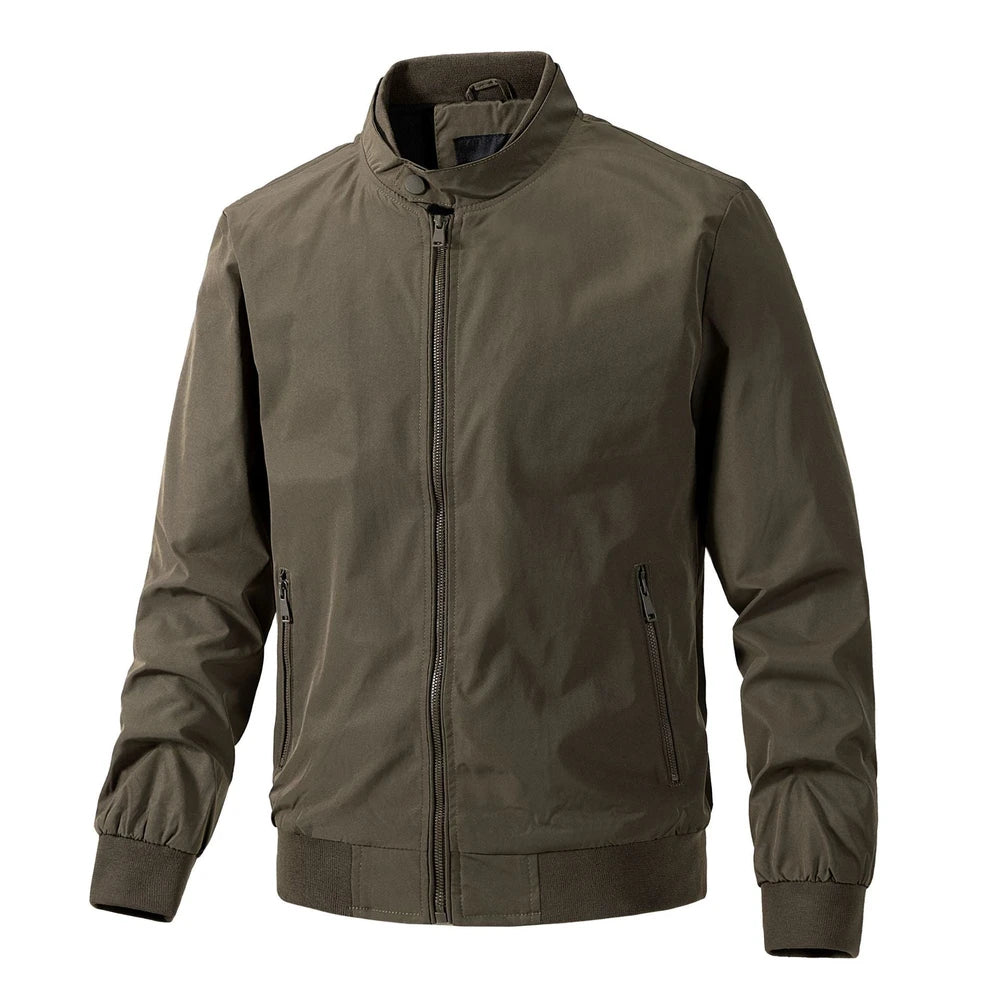 Men's Solid Baseball Stand Collar Bomber Jacket