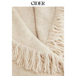Cider Women's Fringed Wool-Blend Long Wrap Cardigan with Tie Belt