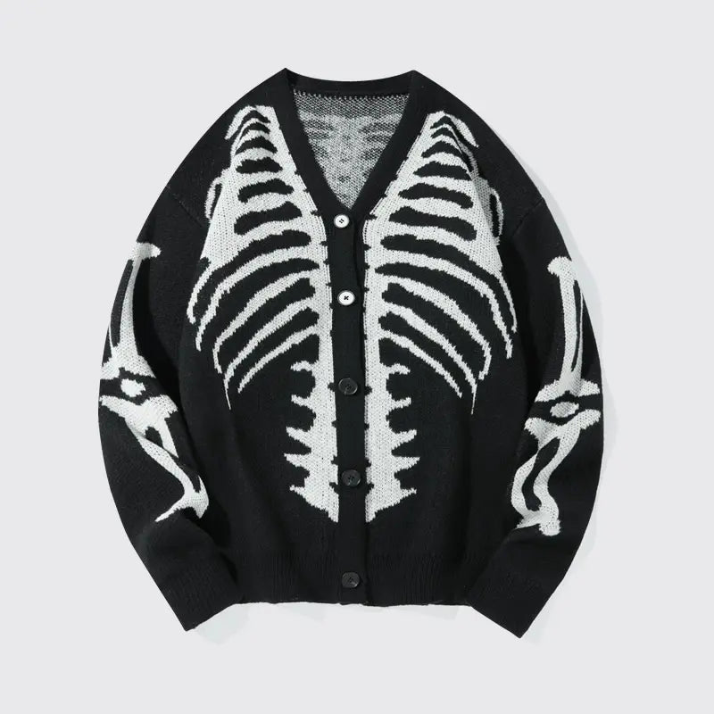 Men's Skeleton Print Knit Cardigan – V-Neck