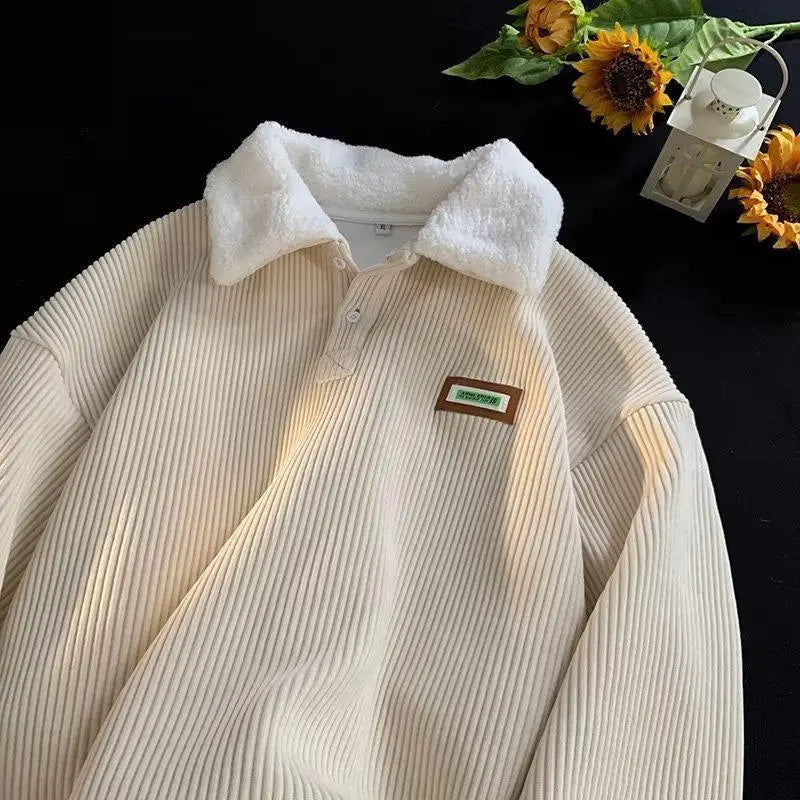 Corduroy Polo-Collar Sweater Coat – Relaxed Fit