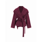 Cider Women's Fringed Wool-Blend Long Wrap Cardigan with Tie Belt