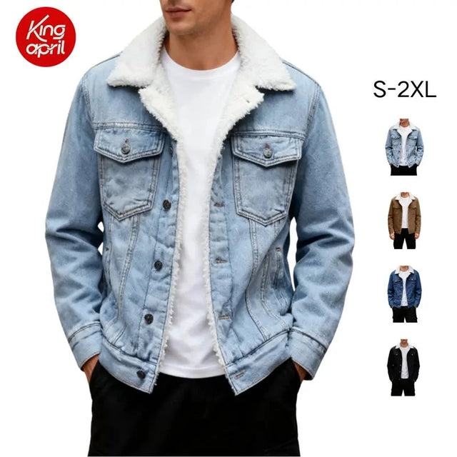 Kingapril Men's Sherpa Lined Denim Jacket Warm Casual Trucker Jacket