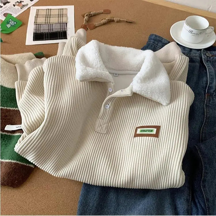 Corduroy Polo-Collar Sweater Coat – Relaxed Fit