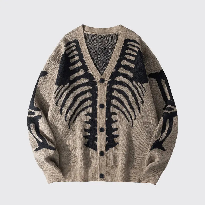 Men's Skeleton Print Knit Cardigan – V-Neck