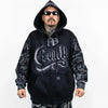 FB County Rhinestone Tatted Up Oversized Hoodie in Grey & Black