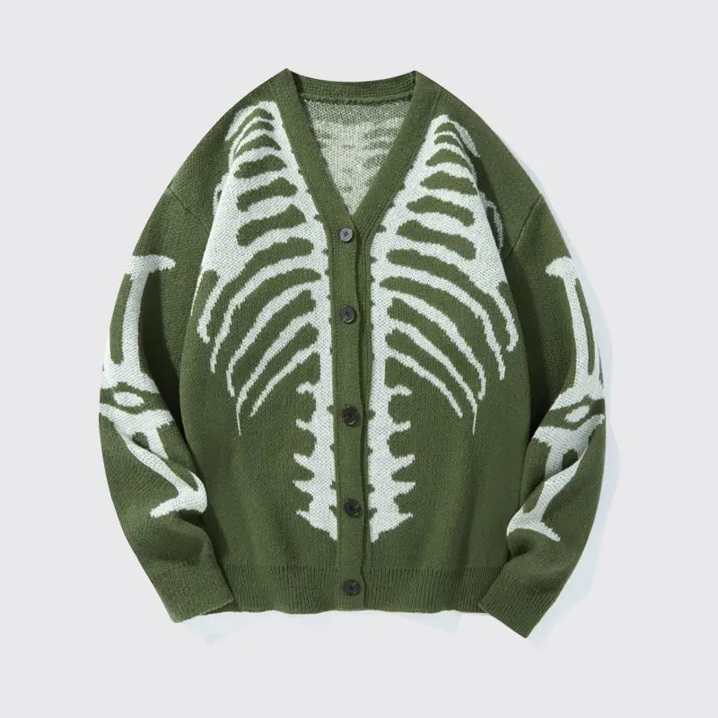 Men's Skeleton Print Knit Cardigan – V-Neck