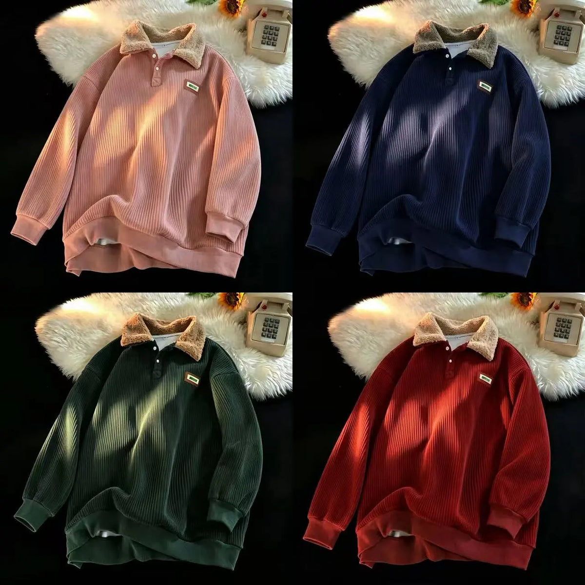 Corduroy Polo-Collar Sweater Coat – Relaxed Fit