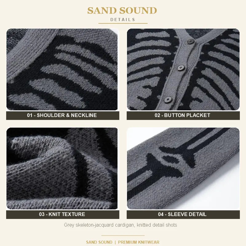 Men's Skeleton Print Knit Cardigan – V-Neck