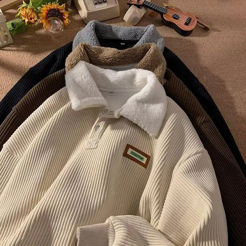 Corduroy Polo-Collar Sweater Coat – Relaxed Fit