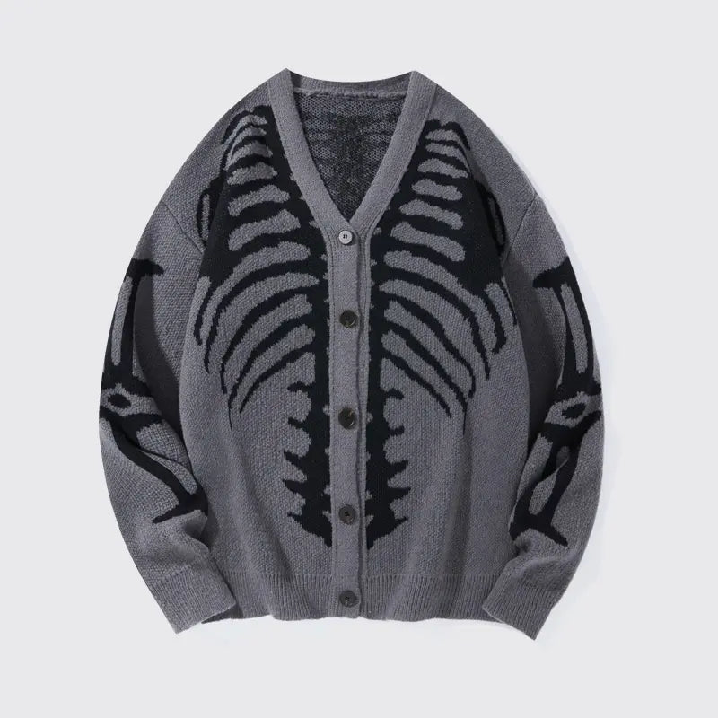 Men's Skeleton Print Knit Cardigan – V-Neck