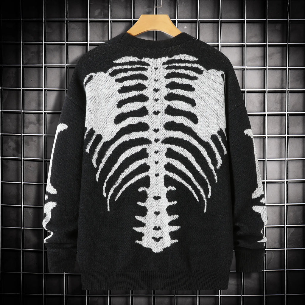 Men's Skeleton Knit Cardigan – V-Neck Button Front