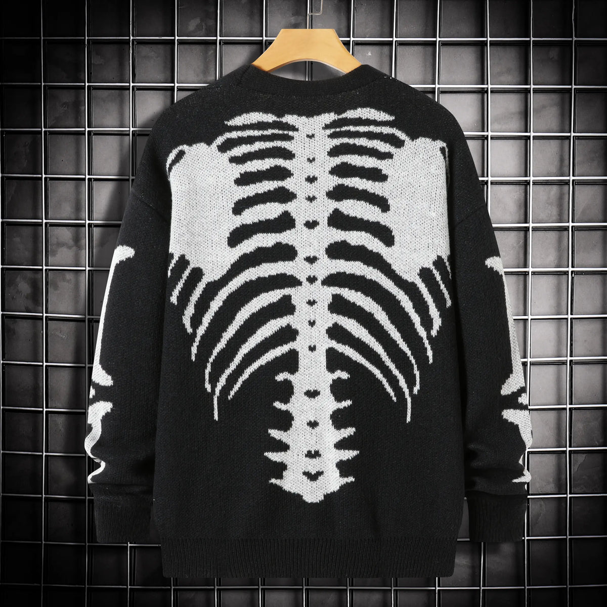 Men's Skeleton Knit Cardigan – V-Neck Button Front