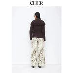 Cider Women's Fringed Wool-Blend Long Wrap Cardigan with Tie Belt
