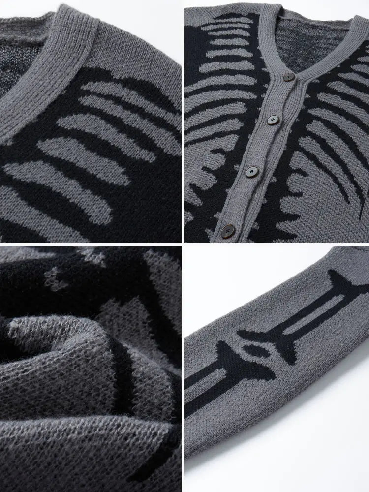 Men's Skeleton Knit Cardigan – V-Neck Button Front