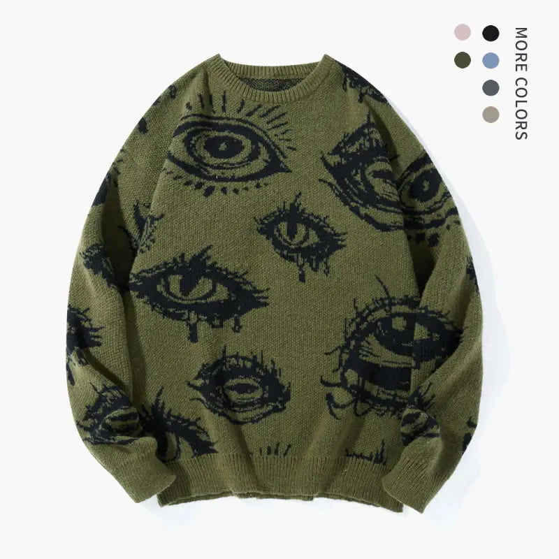 Men's Eye Graphic Knit Pullover Sweater