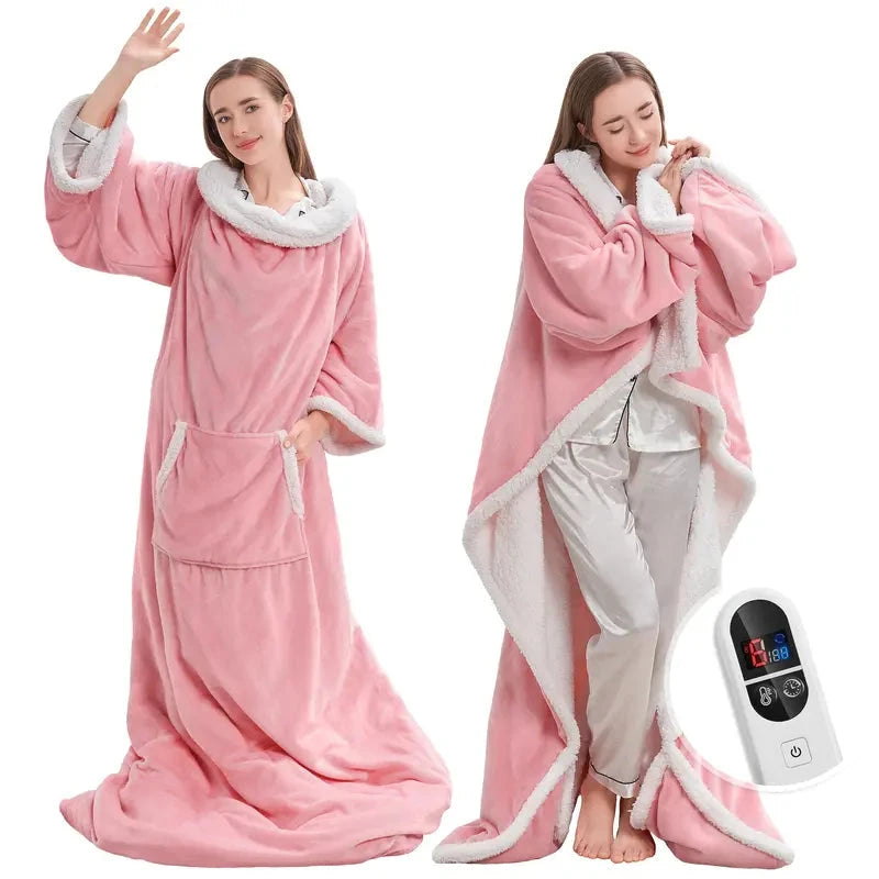 TEHANLD Wearable Heated Blanket with Sleeves & Feet Pocket