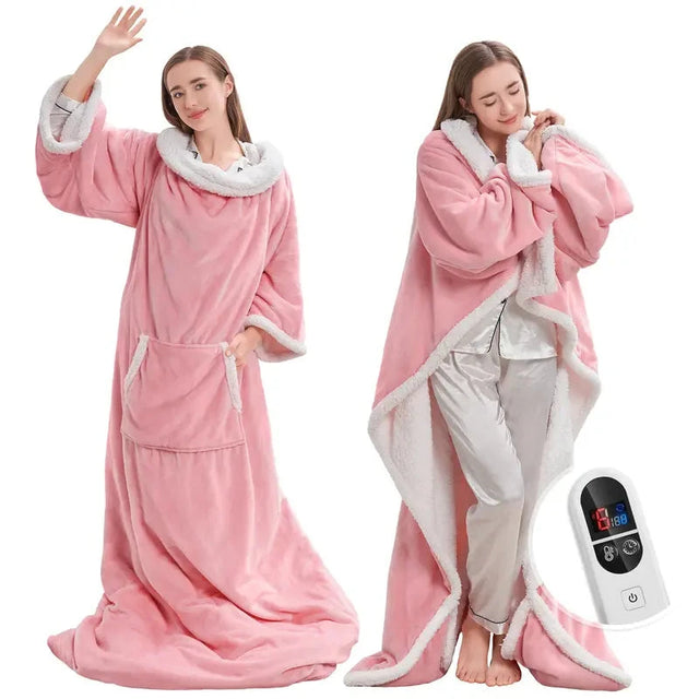 TEHANLD Wearable Heated Blanket with Sleeves & Feet Pocket